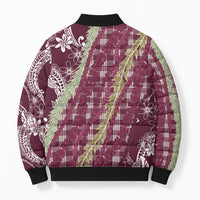 Burgundy Palaka Hawaii Leis Bomber Puffer Jacket Hawaiian-plaid Elegant Tropical Vibes LT14 - Polynesian Pride