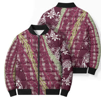 Burgundy Palaka Hawaii Leis Bomber Puffer Jacket Hawaiian-plaid Elegant Tropical Vibes LT14 - Polynesian Pride