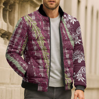 Burgundy Palaka Hawaii Leis Bomber Puffer Jacket Hawaiian-plaid Elegant Tropical Vibes LT14 - Polynesian Pride