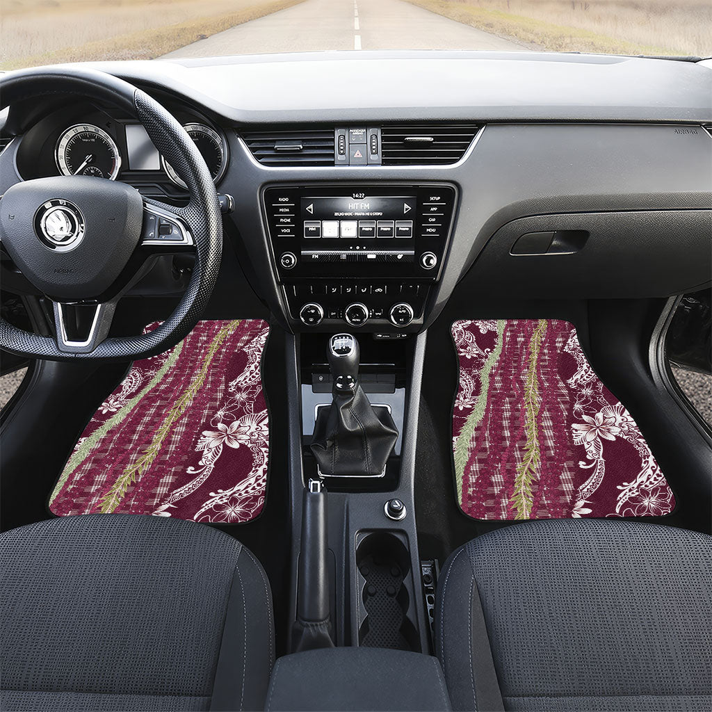 Burgundy Palaka Hawaii Leis Car Mats Hawaiian-plaid Elegant Tropical Vibes LT14 Set 2pcs - Front Burgundy - Polynesian Pride