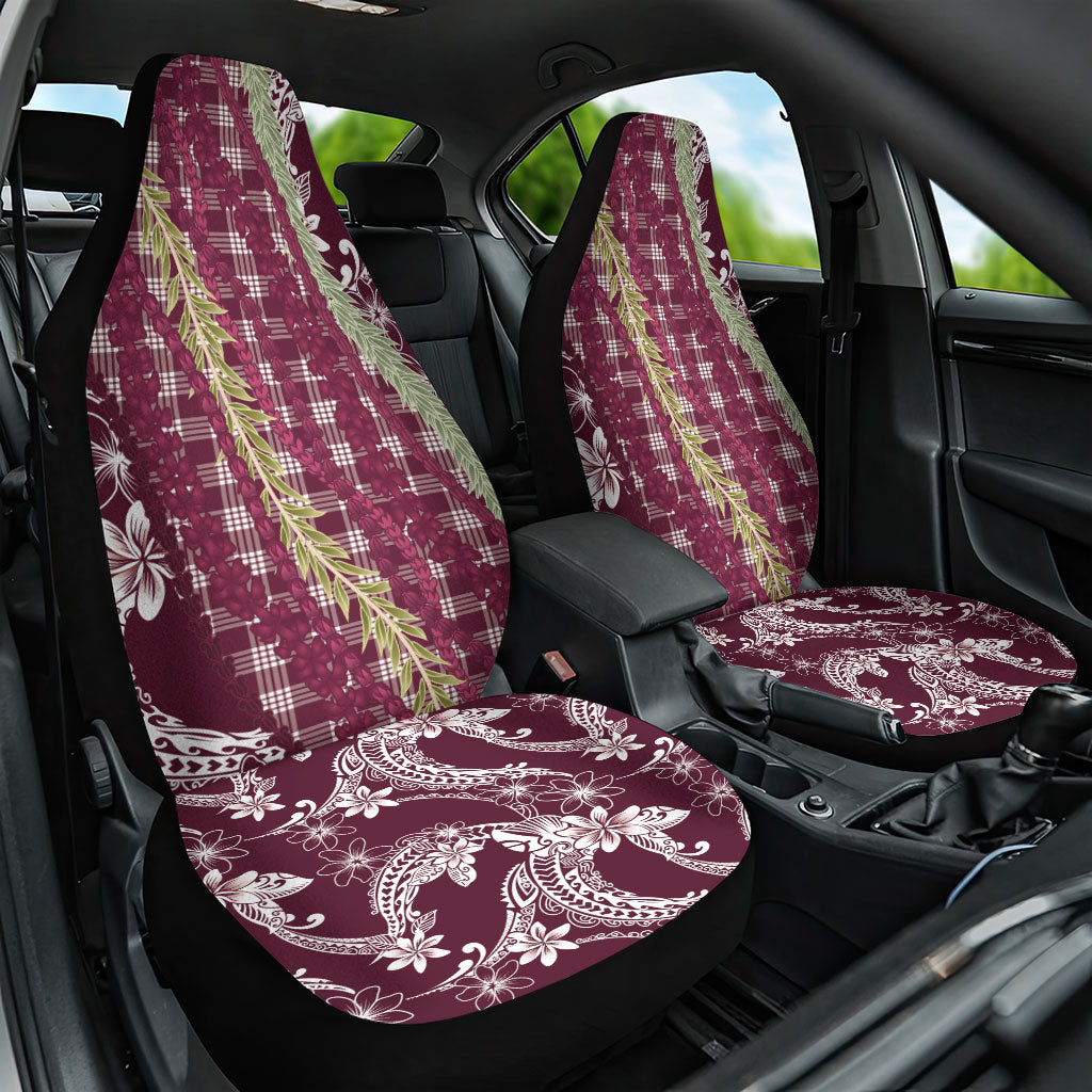 Burgundy Palaka Hawaii Leis Car Seat Cover Hawaiian-plaid Elegant Tropical Vibes