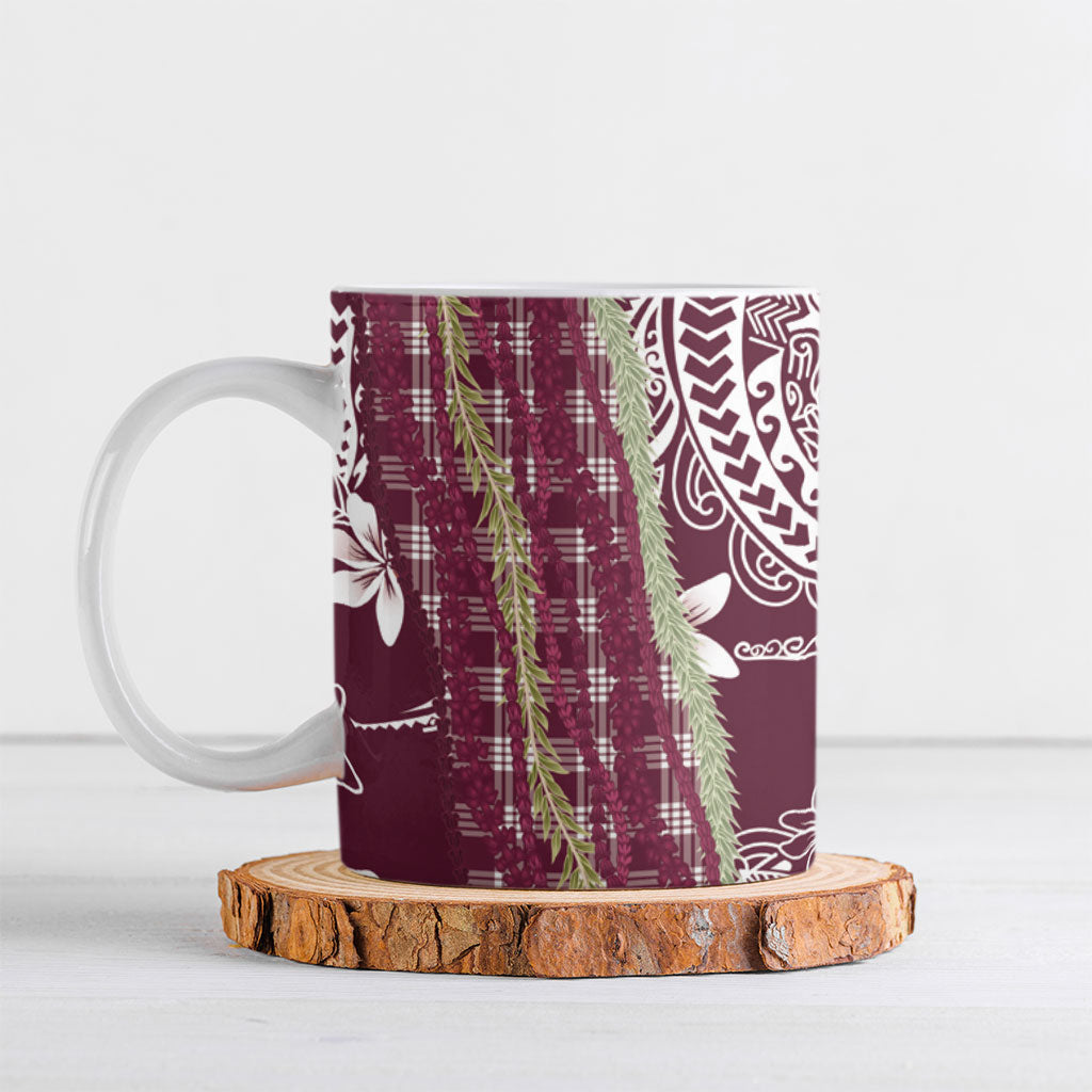 Burgundy Palaka Hawaii Leis Ceramic Mug Hawaiian-plaid Elegant Tropical Vibes