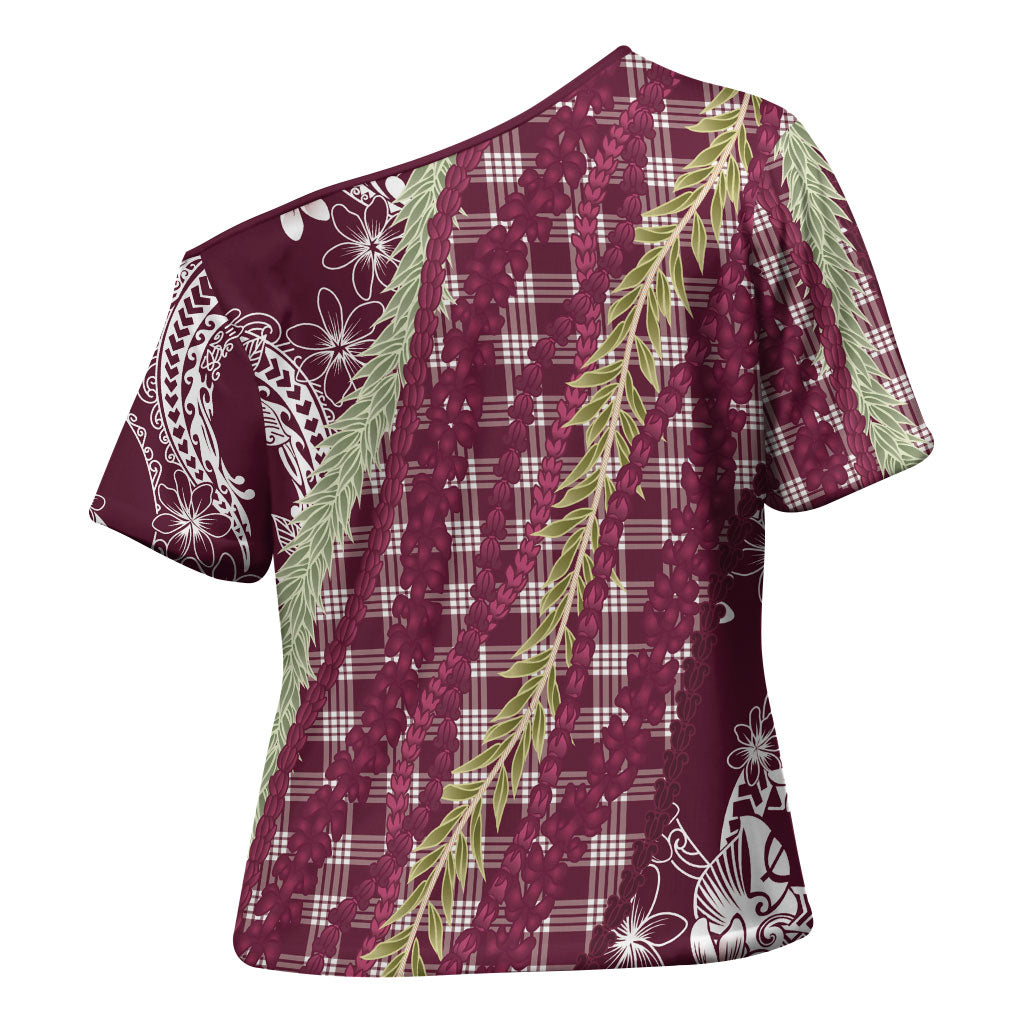 Burgundy Palaka Hawaii Leis Cross Shoulder Shirt Hawaiian-plaid Elegant Tropical Vibes LT14 - Polynesian Pride