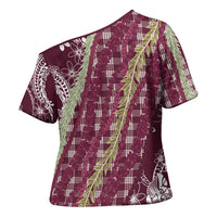 Burgundy Palaka Hawaii Leis Cross Shoulder Shirt Hawaiian-plaid Elegant Tropical Vibes LT14 - Polynesian Pride