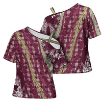 Burgundy Palaka Hawaii Leis Cross Shoulder Shirt Hawaiian-plaid Elegant Tropical Vibes LT14 - Polynesian Pride