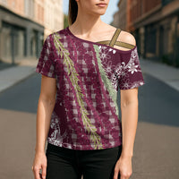 Burgundy Palaka Hawaii Leis Cross Shoulder Shirt Hawaiian-plaid Elegant Tropical Vibes LT14 - Polynesian Pride