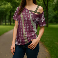 Burgundy Palaka Hawaii Leis Cross Shoulder Shirt Hawaiian-plaid Elegant Tropical Vibes LT14 - Polynesian Pride
