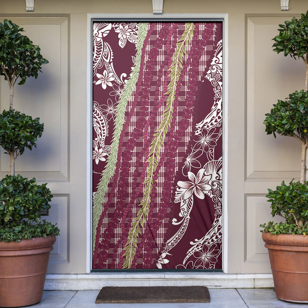 Burgundy Palaka Hawaii Leis Door Cover Hawaiian-plaid Elegant Tropical Vibes
