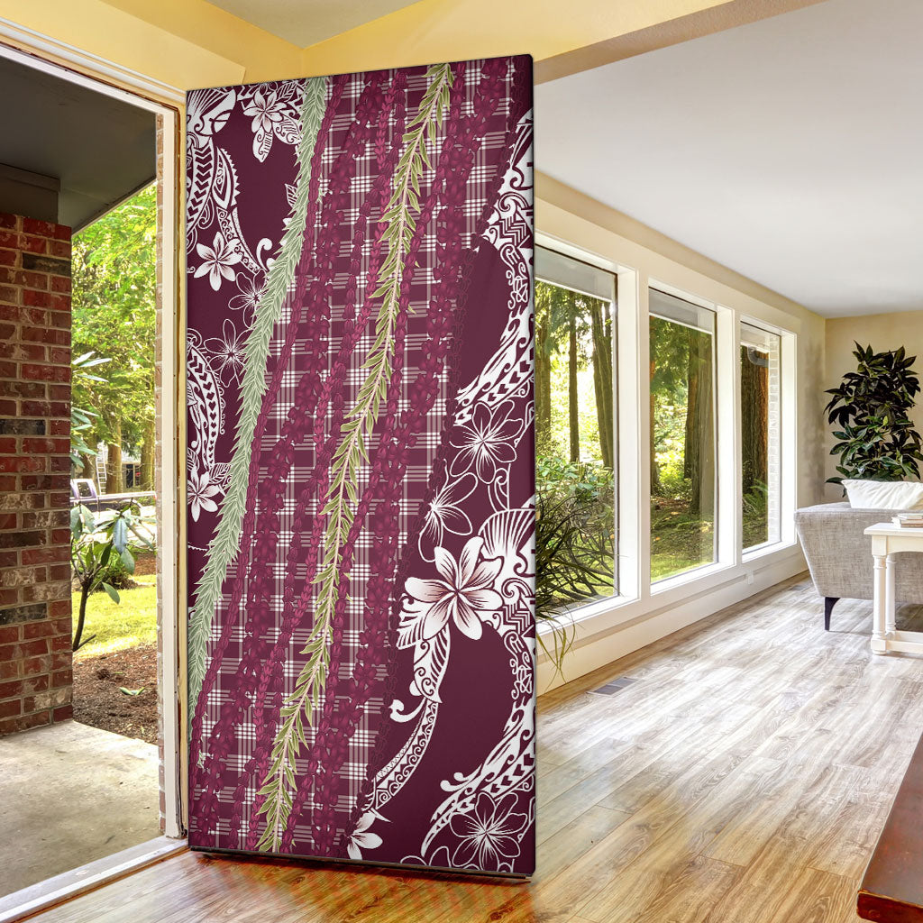 Burgundy Palaka Hawaii Leis Door Cover Hawaiian-plaid Elegant Tropical Vibes LT14 - Polynesian Pride