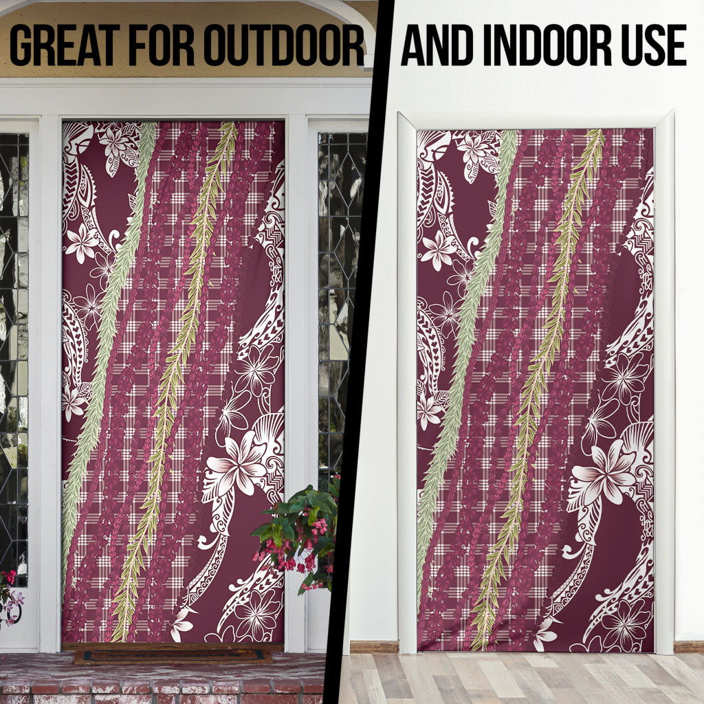 Burgundy Palaka Hawaii Leis Door Cover Hawaiian-plaid Elegant Tropical Vibes LT14 - Polynesian Pride