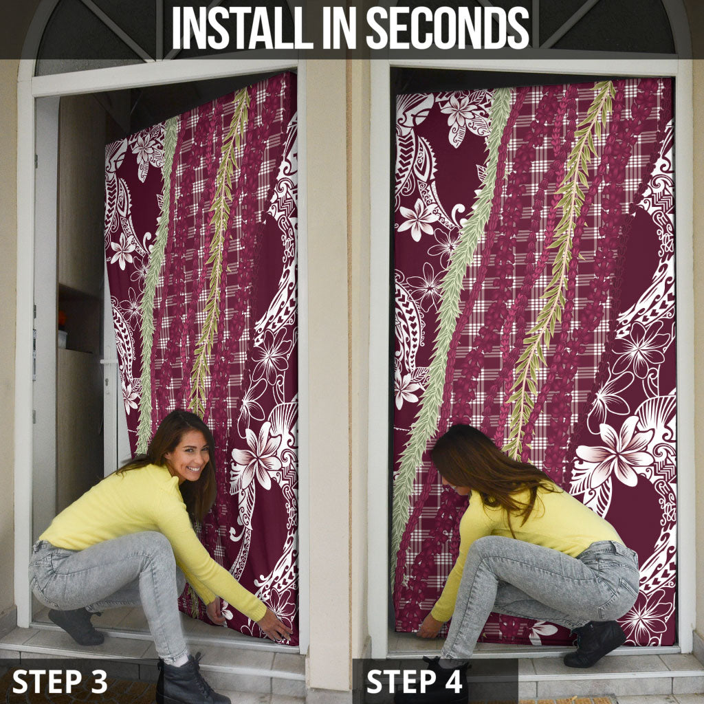 Burgundy Palaka Hawaii Leis Door Cover Hawaiian-plaid Elegant Tropical Vibes LT14 - Polynesian Pride
