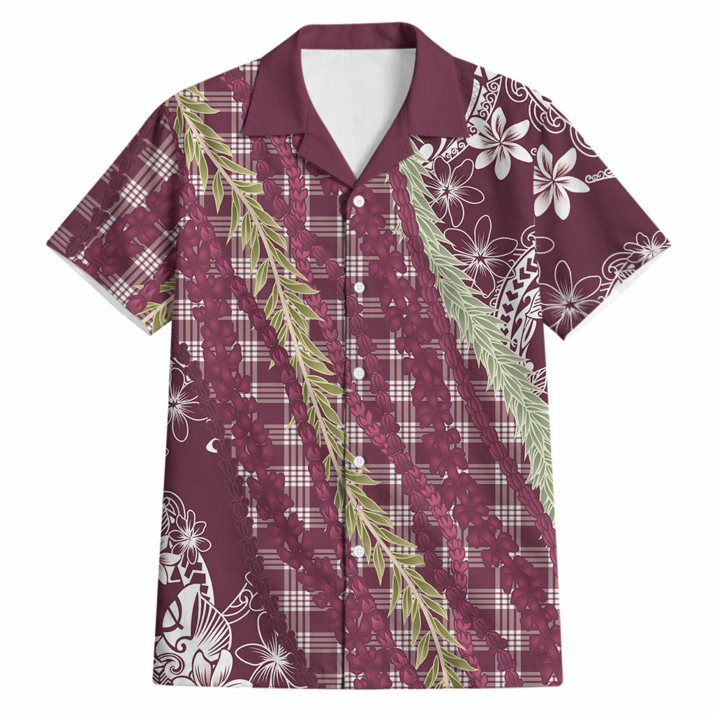Burgundy Palaka Hawaii Leis Hawaiian Shirt Hawaiian-plaid Elegant Tropical Vibes