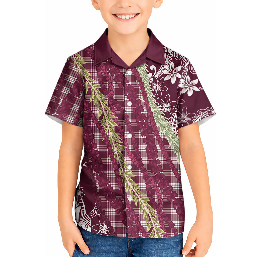 Burgundy Palaka Hawaii Leis Kid Hawaiian Shirt Hawaiian-plaid Elegant Tropical Vibes