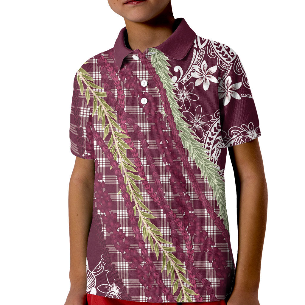 Burgundy Palaka Hawaii Leis Kid Polo Shirt Hawaiian-plaid Elegant Tropical Vibes