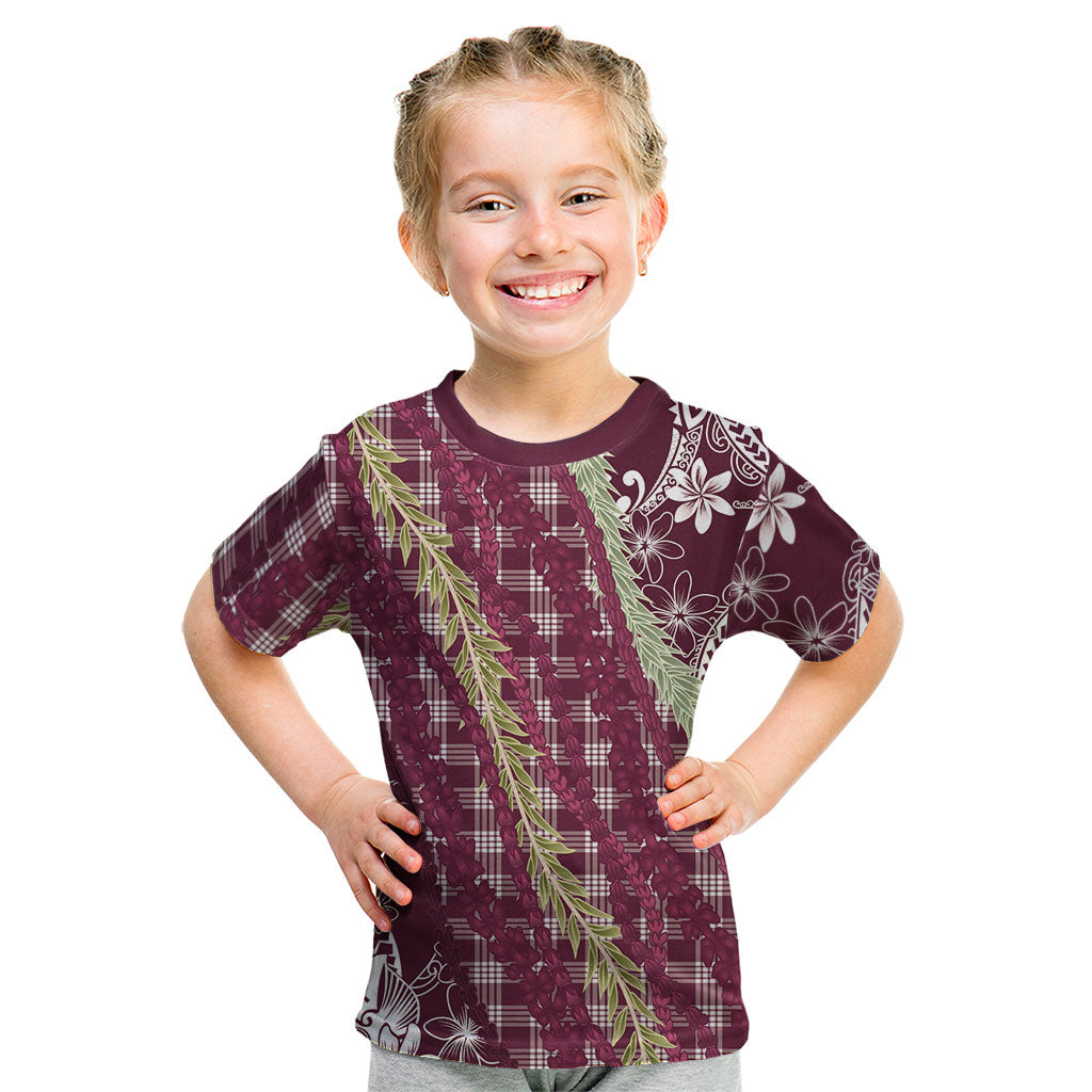 Burgundy Palaka Hawaii Leis Kid T Shirt Hawaiian-plaid Elegant Tropical Vibes