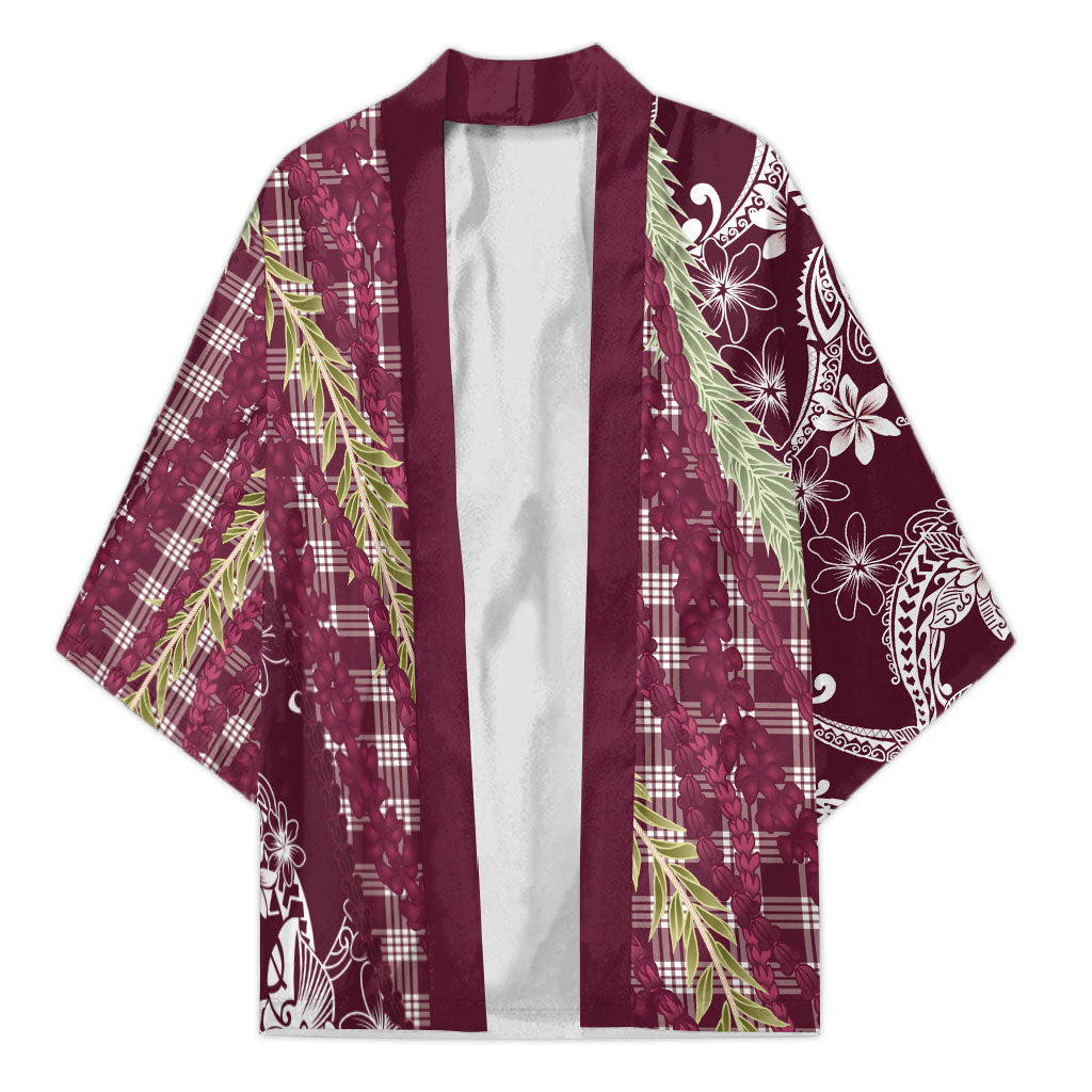 Burgundy Palaka Hawaii Leis Kimono Hawaiian-plaid Elegant Tropical Vibes