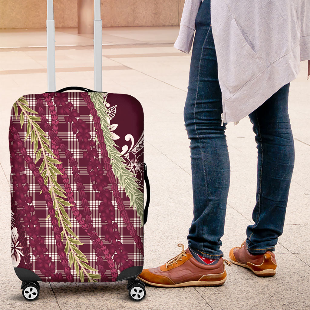 Burgundy Palaka Hawaii Leis Luggage Cover Hawaiian-plaid Elegant Tropical Vibes