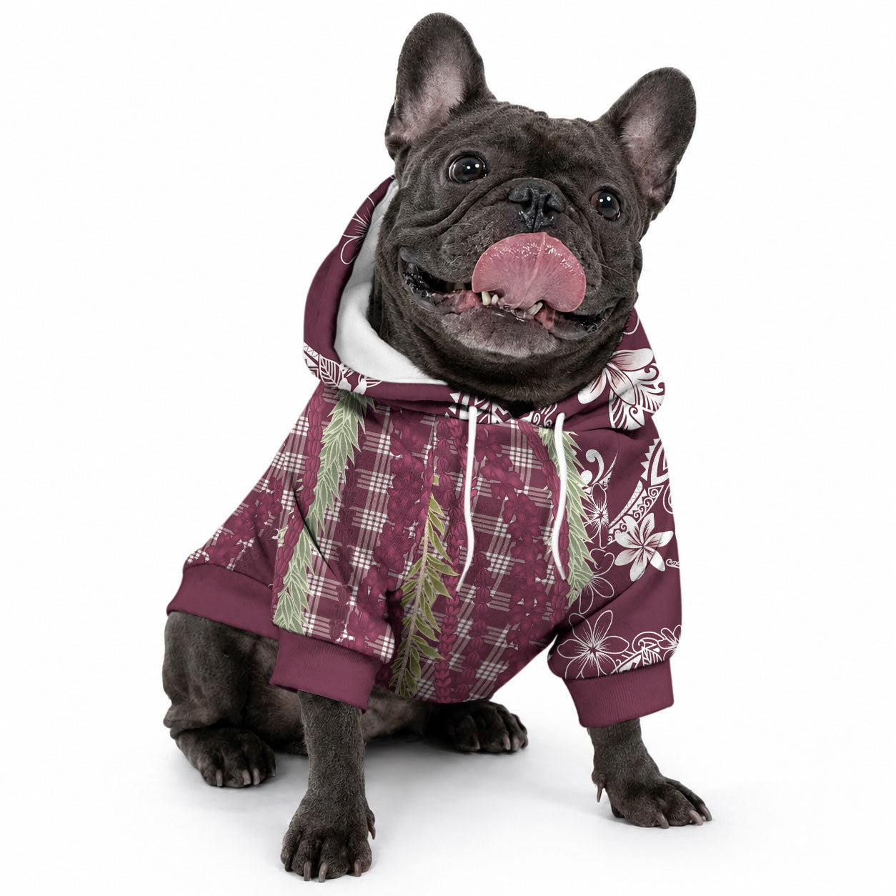 Burgundy Palaka Hawaii Leis Pet Hoodie Hawaiian-plaid Elegant Tropical Vibes