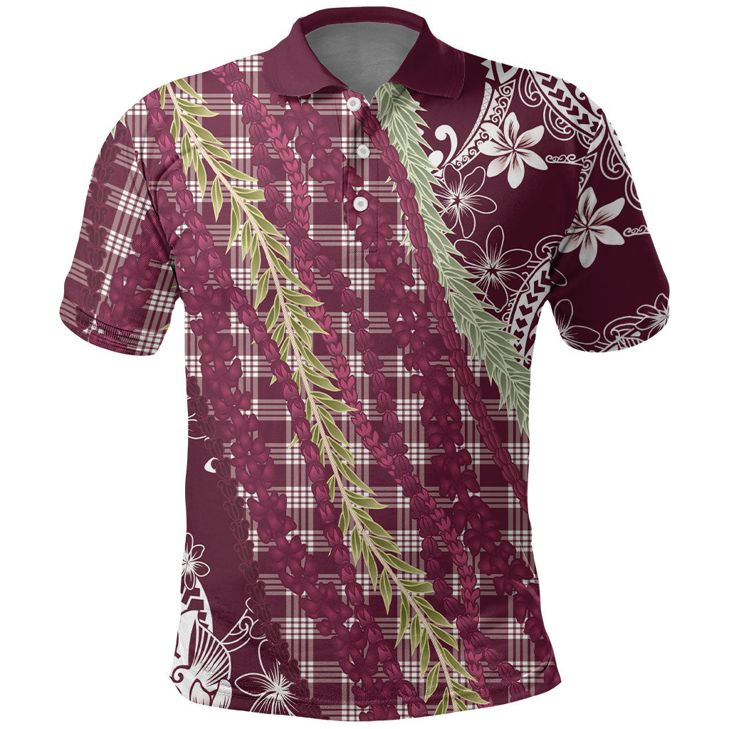 Burgundy Palaka Hawaii Leis Polo Shirt Hawaiian-plaid Elegant Tropical Vibes