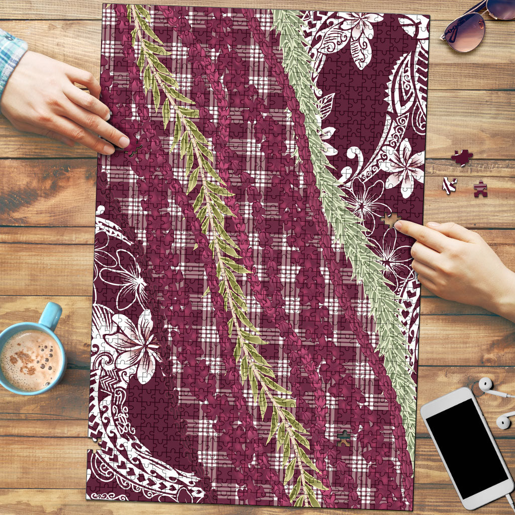Burgundy Palaka Hawaii Leis Puzzle Hawaiian-plaid Elegant Tropical Vibes