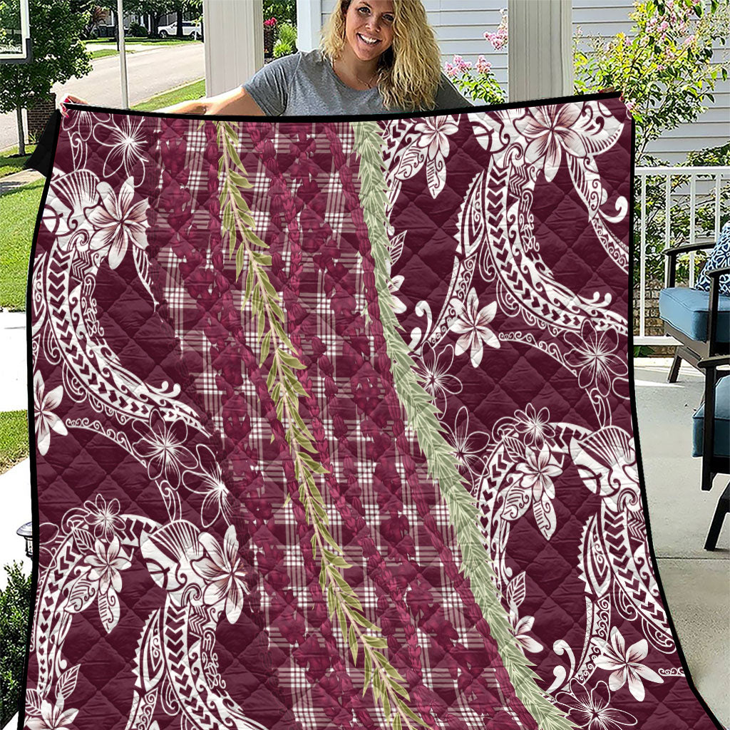 Burgundy Palaka Hawaii Leis Quilt Hawaiian-plaid Elegant Tropical Vibes