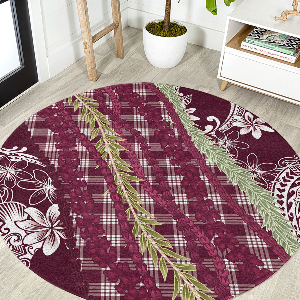 Burgundy Palaka Hawaii Leis Round Carpet Hawaiian-plaid Elegant Tropical Vibes