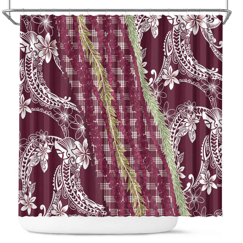 Burgundy Palaka Hawaii Leis Shower Curtain Hawaiian-plaid Elegant Tropical Vibes