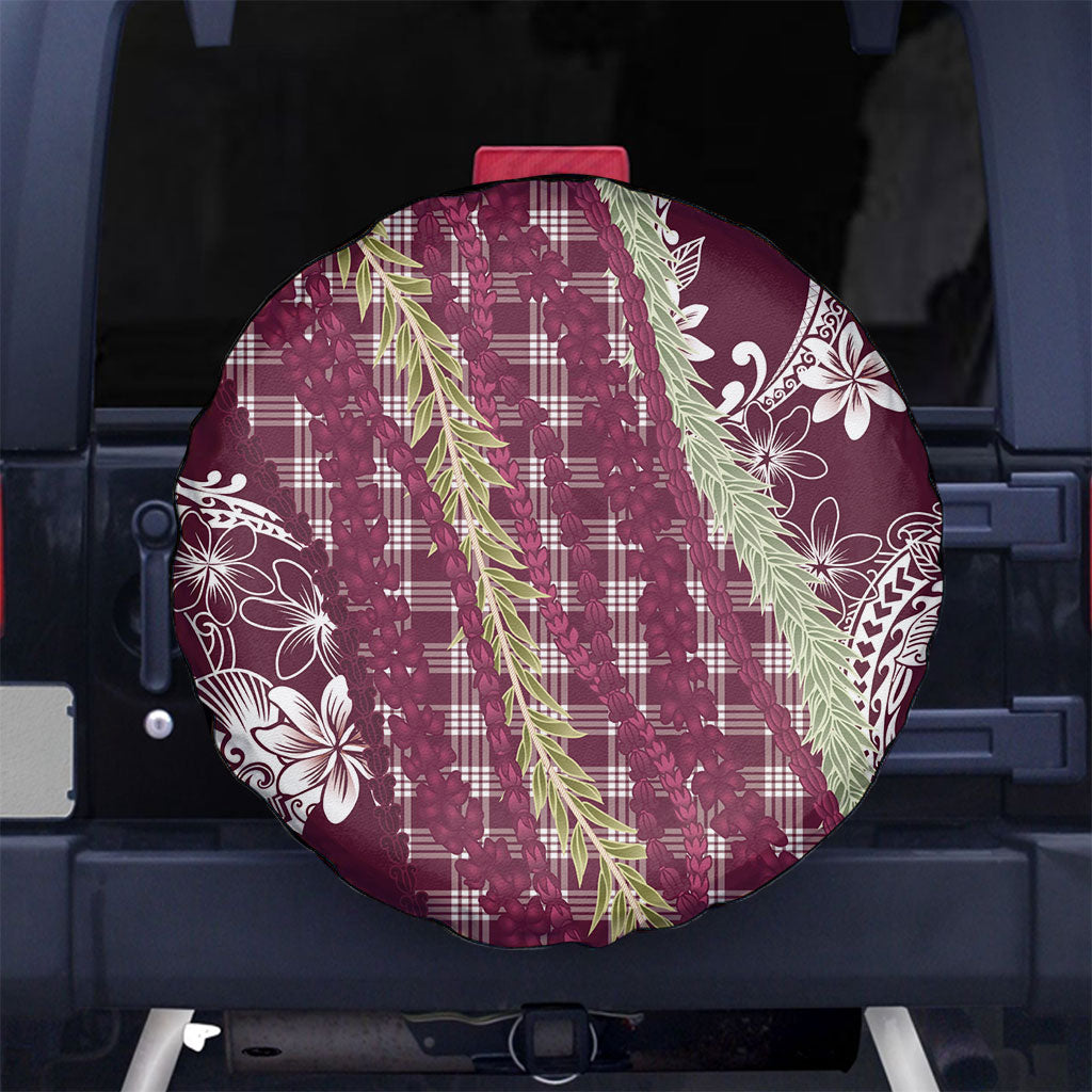 Burgundy Palaka Hawaii Leis Spare Tire Cover Hawaiian-plaid Elegant Tropical Vibes