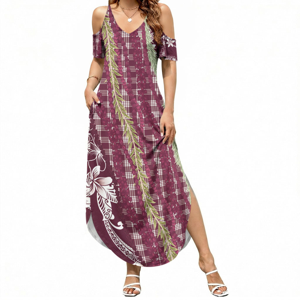 Burgundy Palaka Hawaii Leis Summer Maxi Dress Hawaiian-plaid Elegant Tropical Vibes