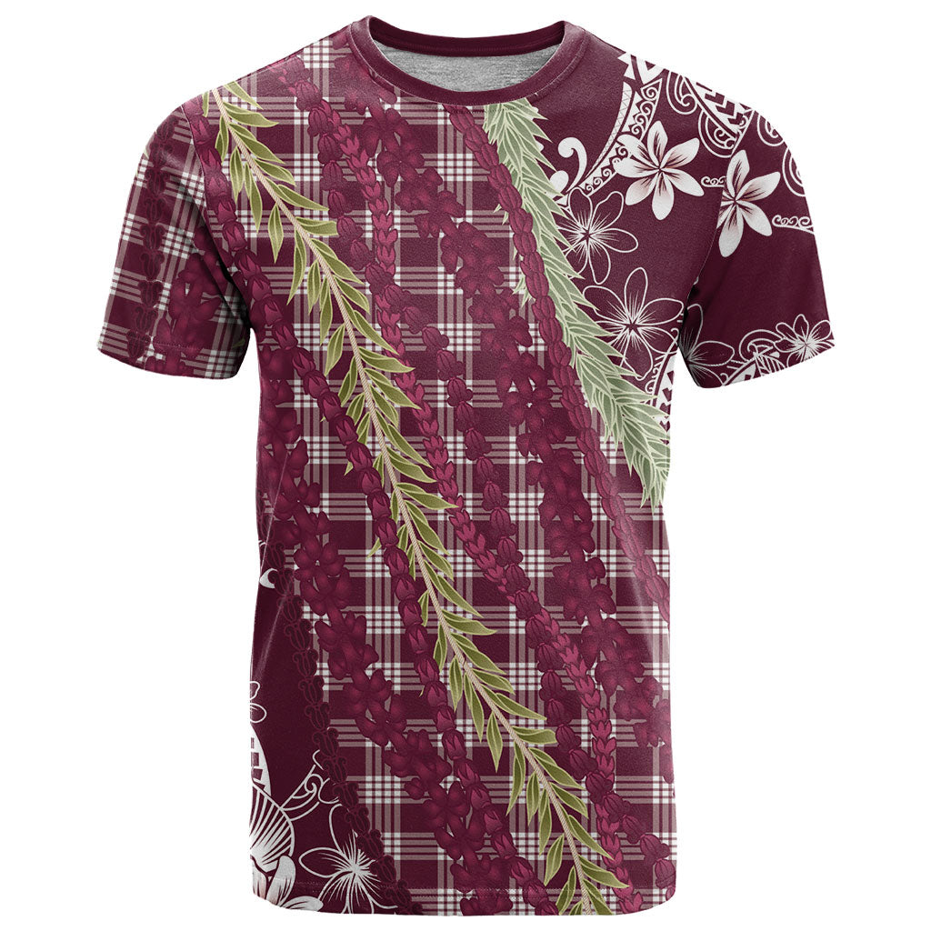 Burgundy Palaka Hawaii Leis T Shirt Hawaiian-plaid Elegant Tropical Vibes