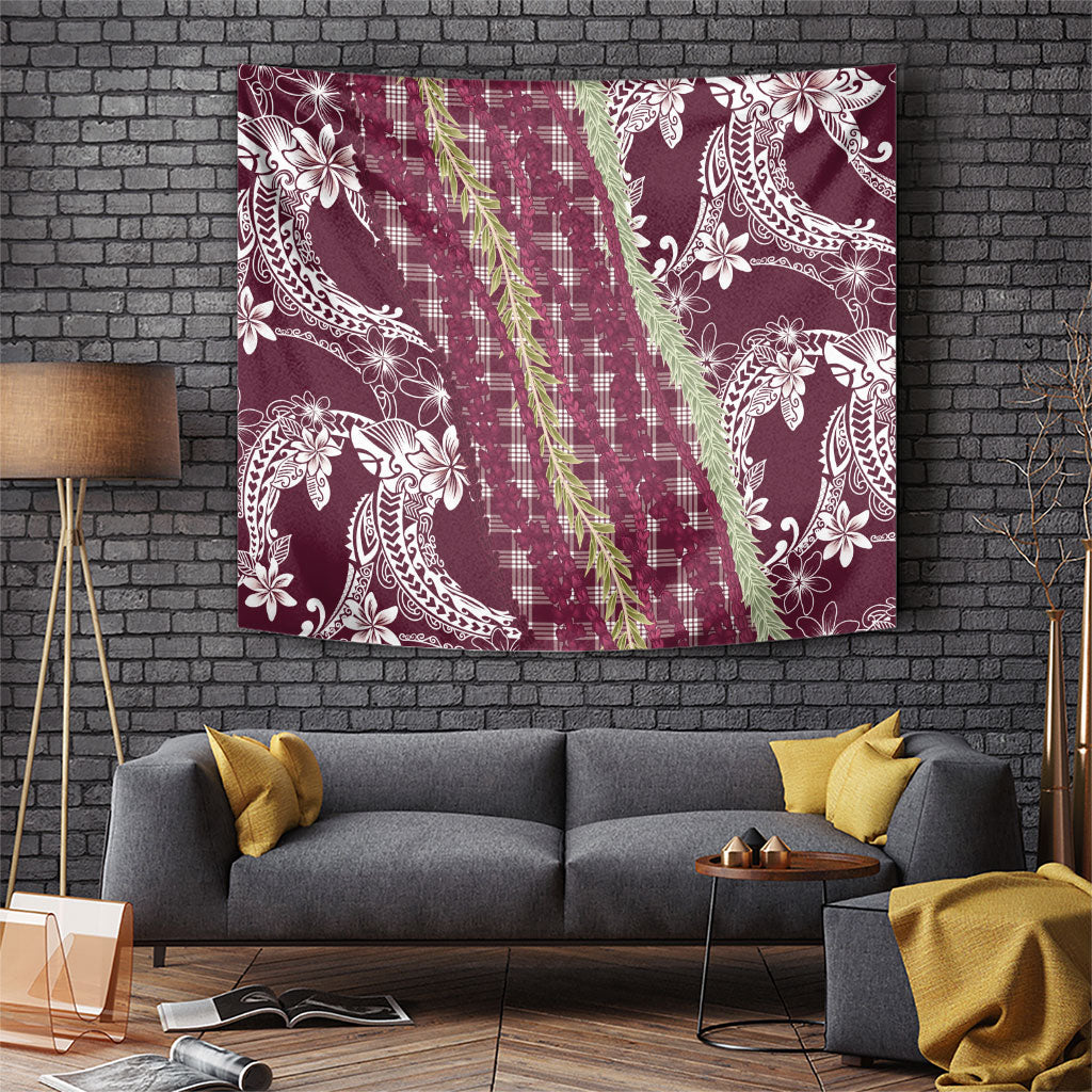 Burgundy Palaka Hawaii Leis Tapestry Hawaiian-plaid Elegant Tropical Vibes