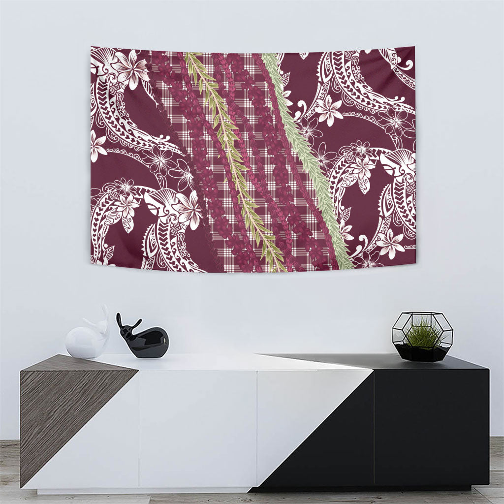 Burgundy Palaka Hawaii Leis Tapestry Hawaiian-plaid Elegant Tropical Vibes LT14 - Polynesian Pride