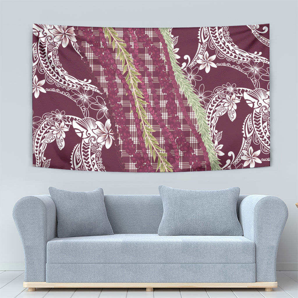 Burgundy Palaka Hawaii Leis Tapestry Hawaiian-plaid Elegant Tropical Vibes LT14 - Polynesian Pride