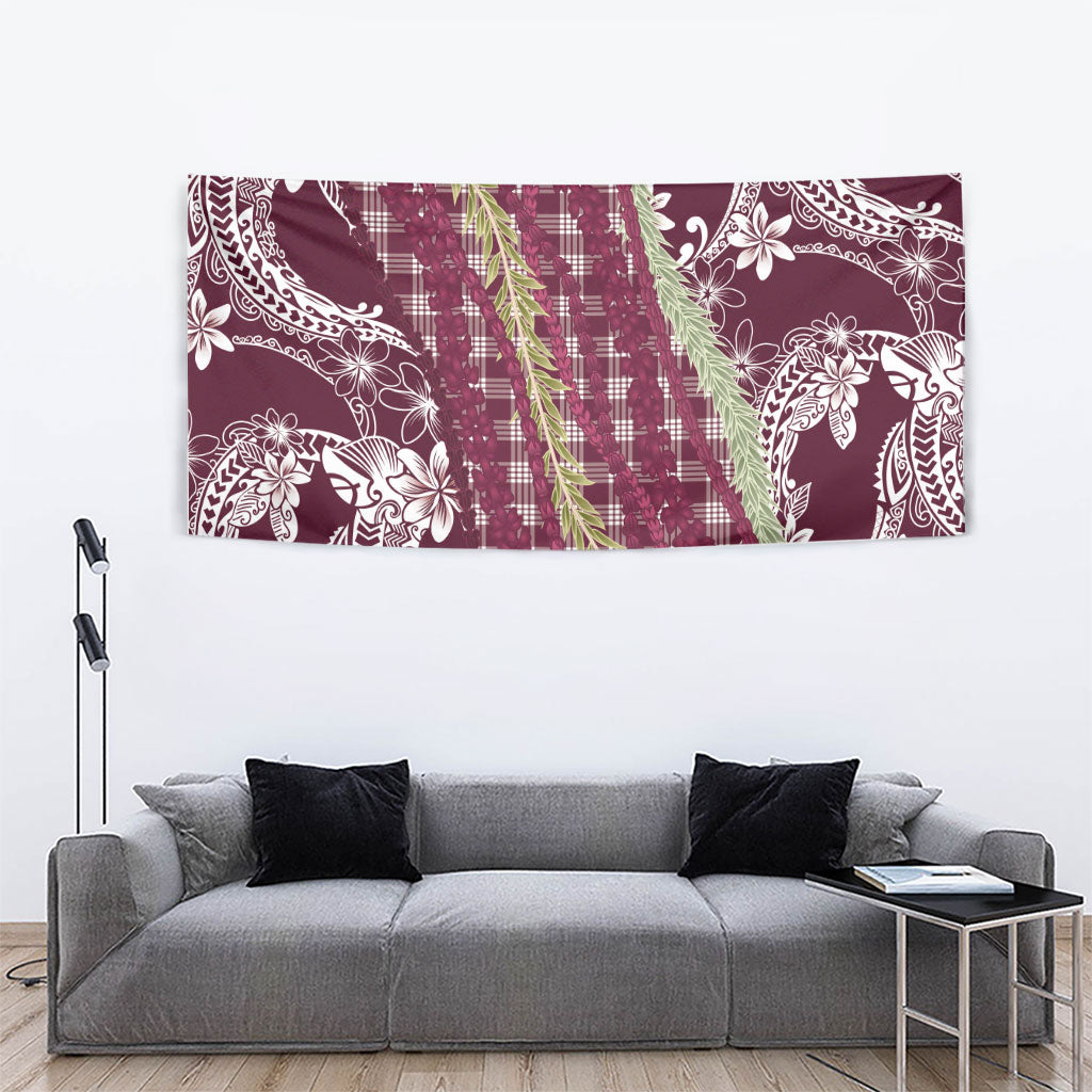 Burgundy Palaka Hawaii Leis Tapestry Hawaiian-plaid Elegant Tropical Vibes LT14 - Polynesian Pride