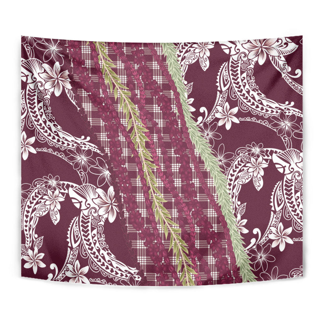 Burgundy Palaka Hawaii Leis Tapestry Hawaiian-plaid Elegant Tropical Vibes LT14 - Polynesian Pride