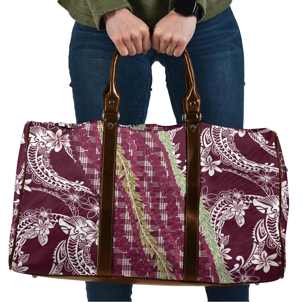 Burgundy Palaka Hawaii Leis Travel Bag Hawaiian-plaid Elegant Tropical Vibes