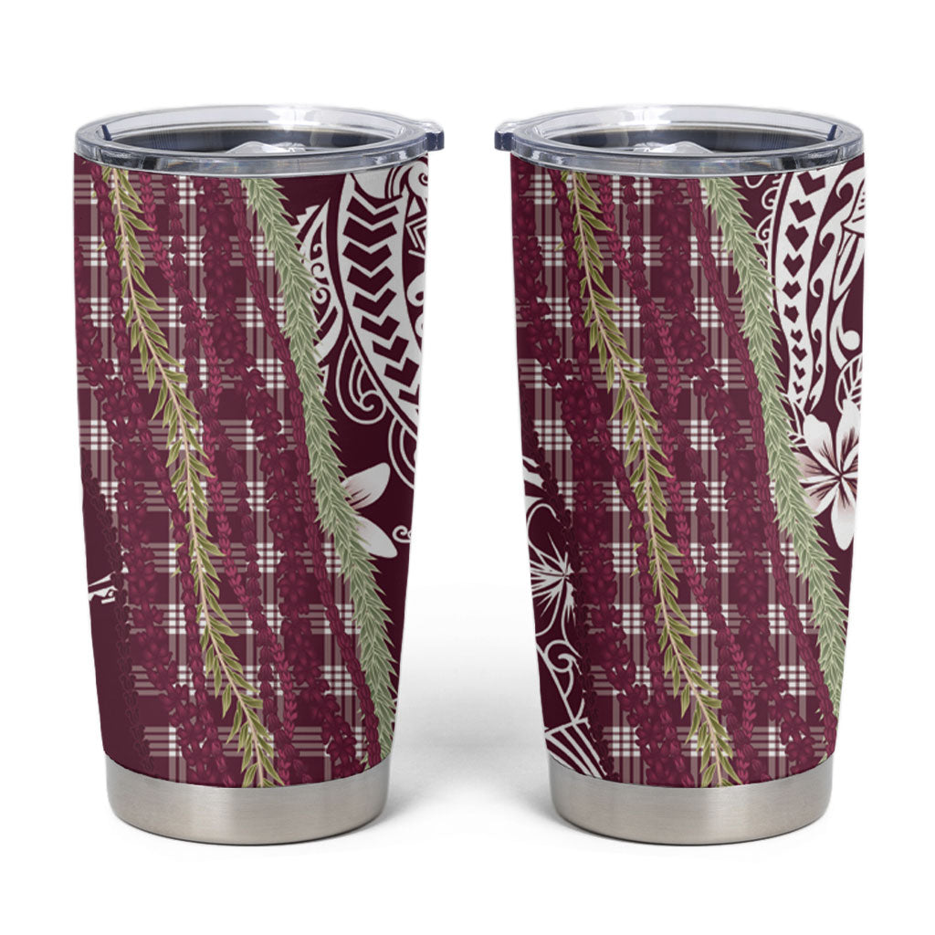Burgundy Palaka Hawaii Leis Tumbler Cup Hawaiian-plaid Elegant Tropical Vibes
