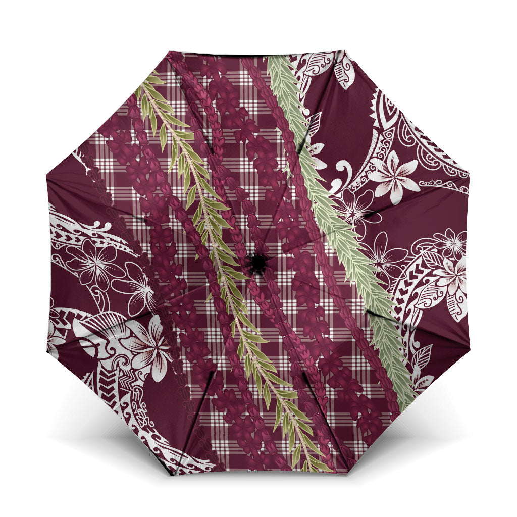 Burgundy Palaka Hawaii Leis Umbrella Hawaiian-plaid Elegant Tropical Vibes