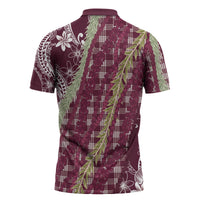 Burgundy Palaka Hawaii Leis Zipper Polo Shirt Hawaiian-plaid Elegant Tropical Vibes LT14 - Polynesian Pride