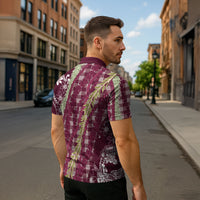 Burgundy Palaka Hawaii Leis Zipper Polo Shirt Hawaiian-plaid Elegant Tropical Vibes LT14 - Polynesian Pride
