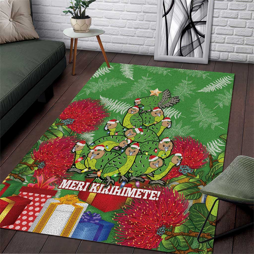 Kakapo New Zealand Christmas Area Rug Meri Kirihimete Pohutukawa - Green Color