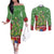 Kakapo New Zealand Christmas Couples Matching Off The Shoulder Long Sleeve Dress and Long Sleeve Button Shirt Meri Kirihimete Pohutukawa - Green Color