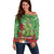 Kakapo New Zealand Christmas Off Shoulder Sweater Meri Kirihimete Pohutukawa - Green Color