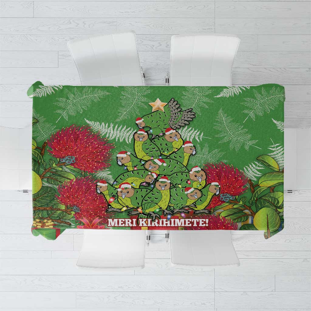 Kakapo New Zealand Christmas Tablecloth Meri Kirihimete Pohutukawa - Green Color