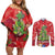 Kakapo New Zealand Christmas Couples Matching Off Shoulder Short Dress and Long Sleeve Button Shirt Meri Kirihimete Pohutukawa - Red Color