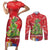 Kakapo New Zealand Christmas Couples Matching Short Sleeve Bodycon Dress and Long Sleeve Button Shirt Meri Kirihimete Pohutukawa - Red Color