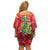 Kakapo New Zealand Christmas Off Shoulder Short Dress Meri Kirihimete Pohutukawa - Red Color