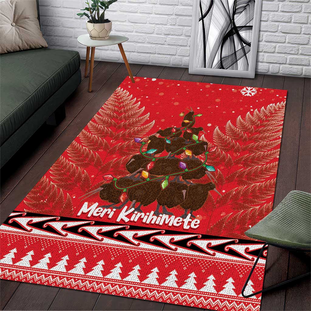 Kiwi New Zealand Christmas Area Rug Meri Kirihimete Silver Fern - Red Color