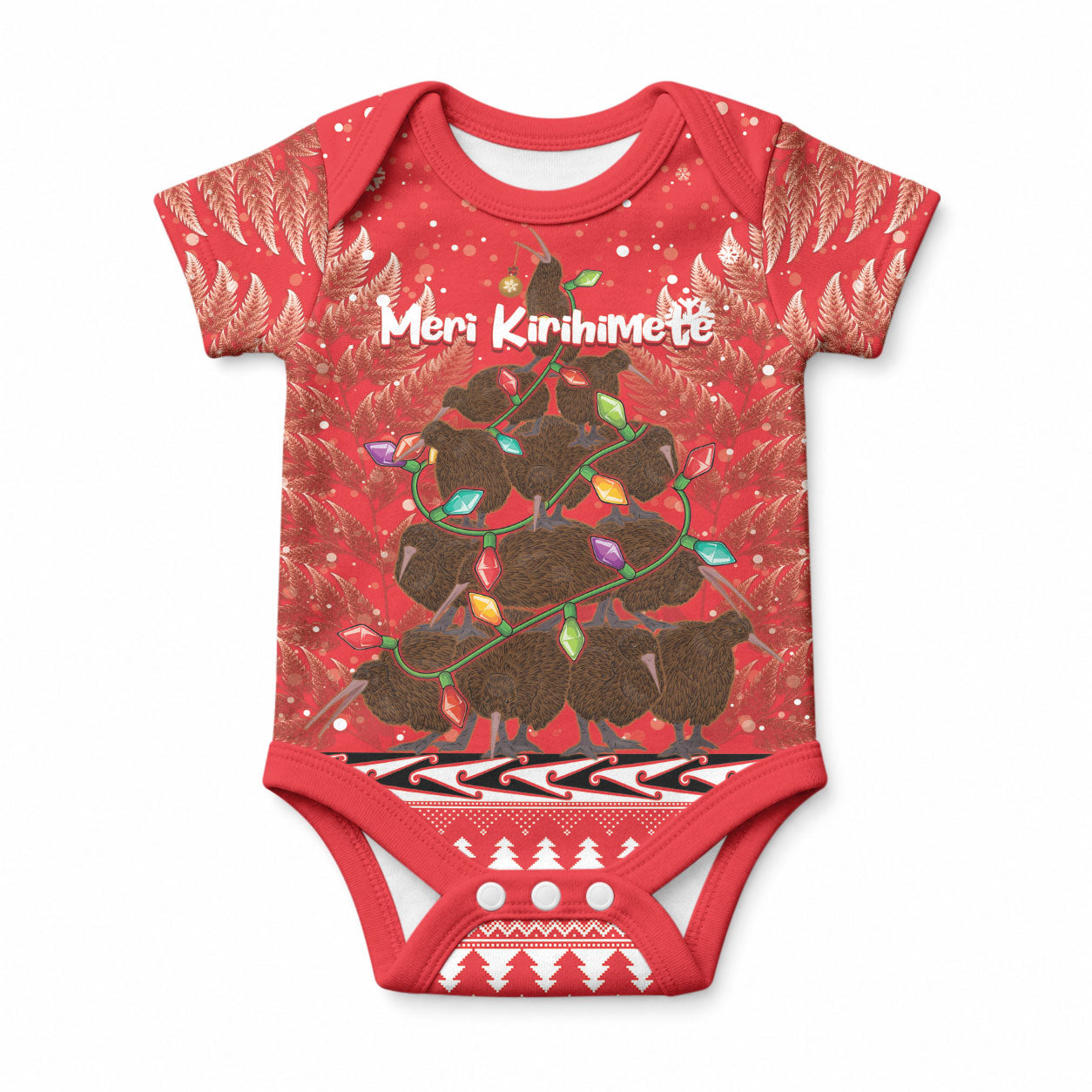 Kiwi New Zealand Christmas Baby Onesie Meri Kirihimete Silver Fern - Red Color LT14 Red - Polynesian Pride