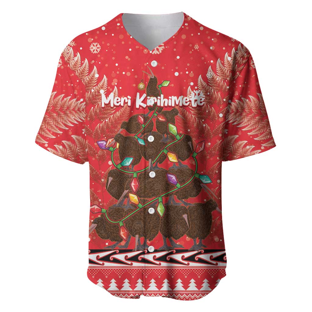 Kiwi New Zealand Christmas Baseball Jersey Meri Kirihimete Silver Fern - Red Color LT14 Red - Polynesian Pride